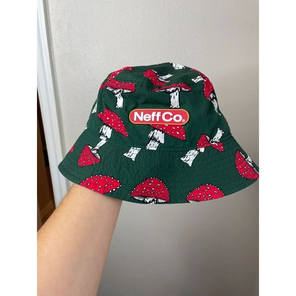 Neff Green Red Mushroom Print Bucket Hat Whimsigoth Fairycore Festival